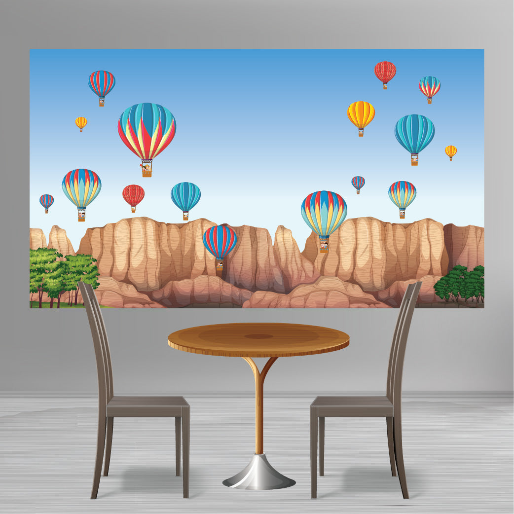 hot air balloon-themed birthday backdrop