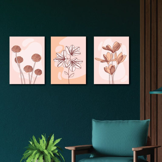 Pastel Floral Abstract Canvas Printed Painting Set Of 3