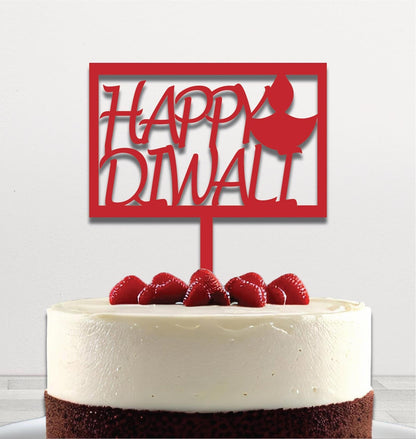 red Happy Diwali cake topper