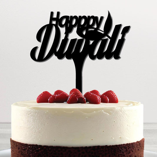 Happy Diwali Cake Topper Black