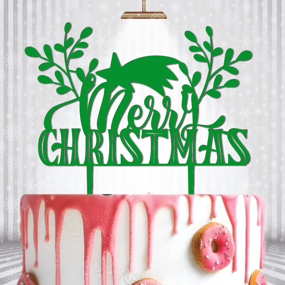 green colour Merry Christmas Cake Topper