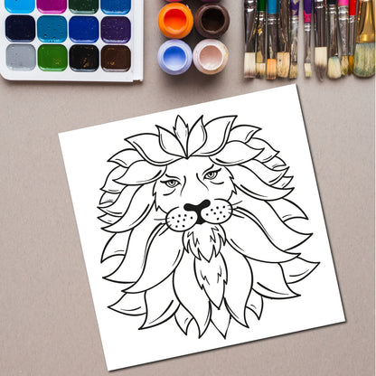 Floral Lion Sketch DIY Pre-marked Canvas Base