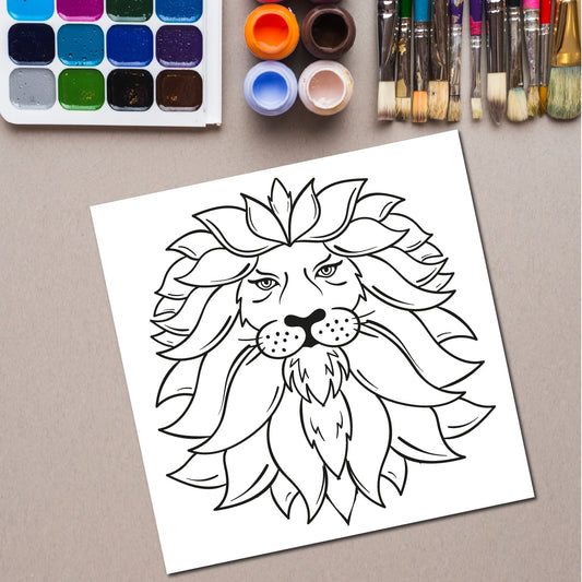 Floral Lion Sketch DIY Pre-marked Canvas Base