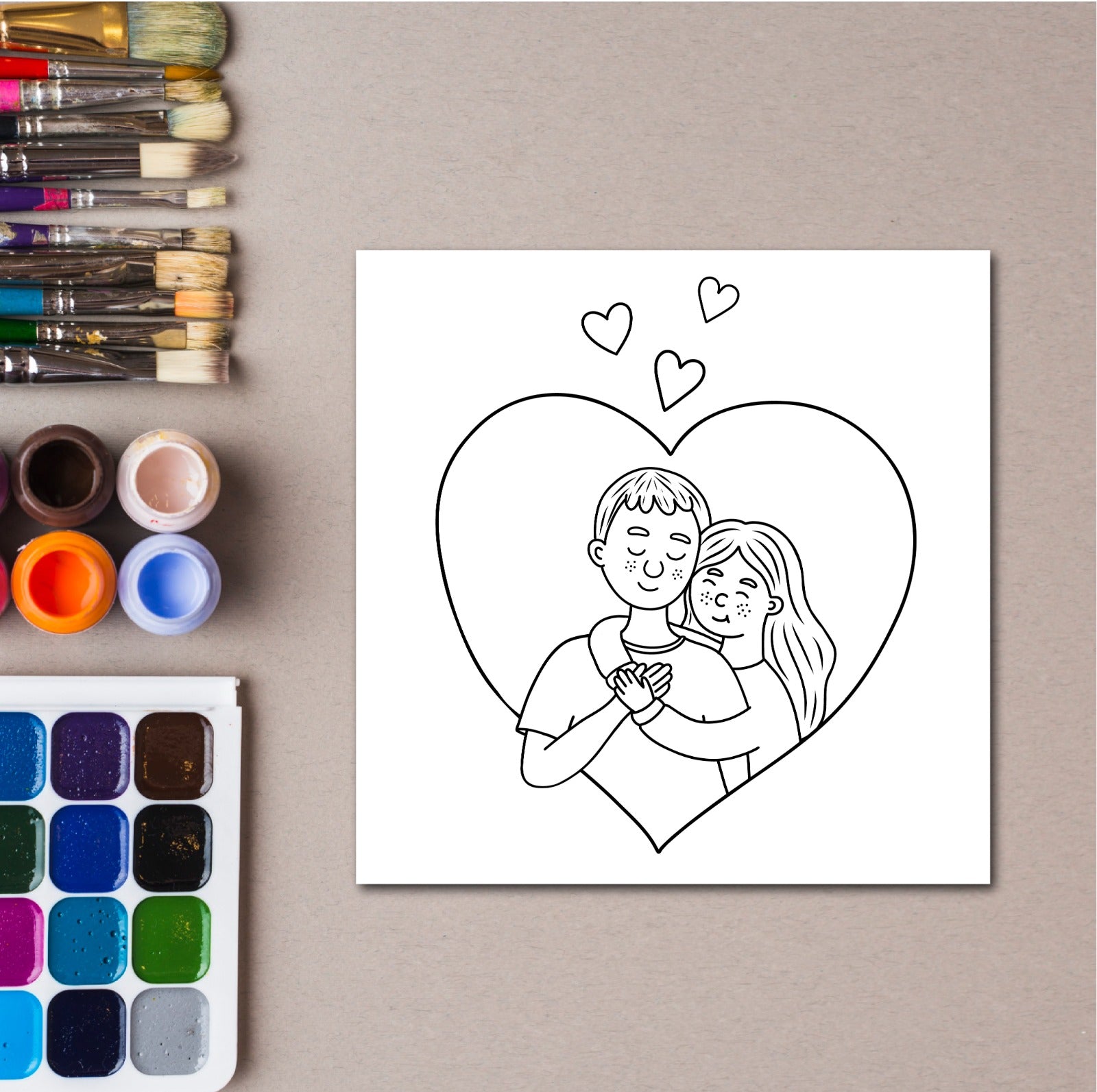 couple-hugging sketch DIY pre-marked canvas base