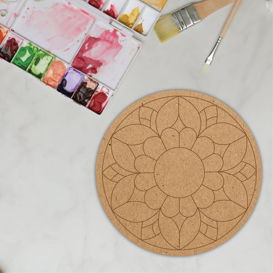 Round Shaped Flower Design Pre-Marked DIY MDF Base