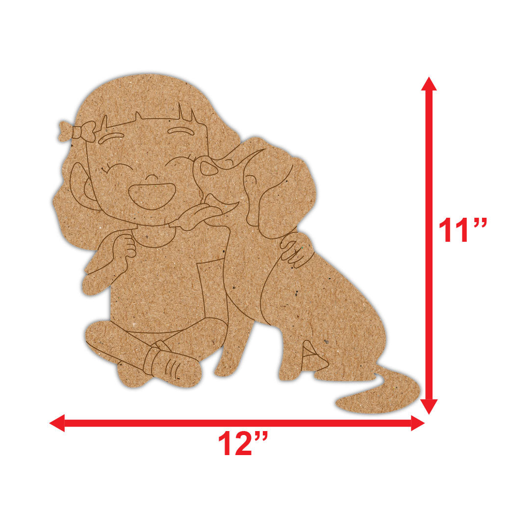 DIY Pre-marked Cute Girl With Dog Design On MDF 3mm Thick For Painting, Art & Craft