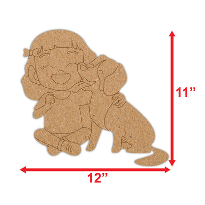 DIY Pre-marked Cute Girl With Dog Design On MDF 3mm Thick For Painting, Art & Craft