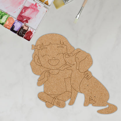 DIY Pre-marked Cute Girl With Dog Design On MDF 3mm Thick For Painting, Art & Craft