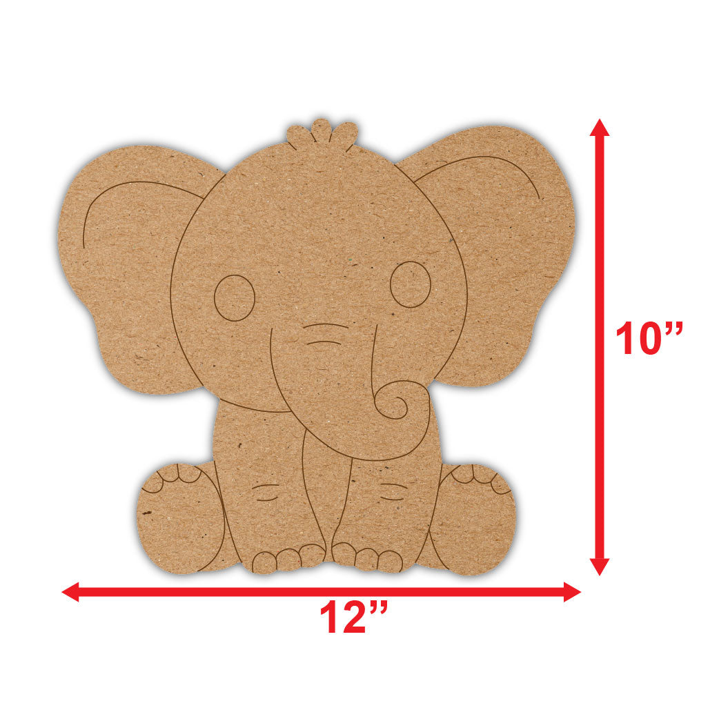 DIY Pre-marked Cute Elephant Design On MDF 3mm Thick For Painting, Art & Craft