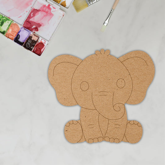 DIY Pre-marked Cute Elephant Design On MDF 3mm Thick For Painting, Art & Craft