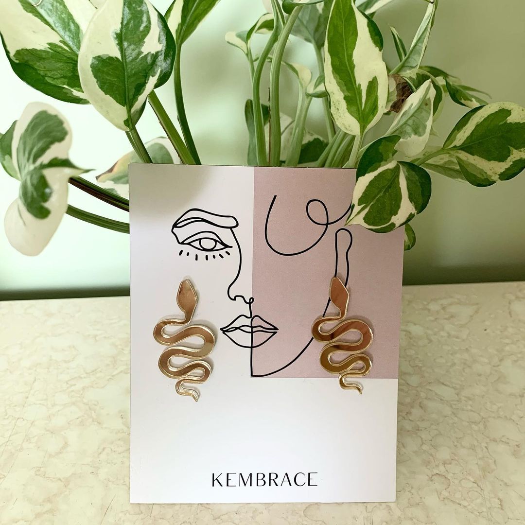 Golden mirror snake earrings