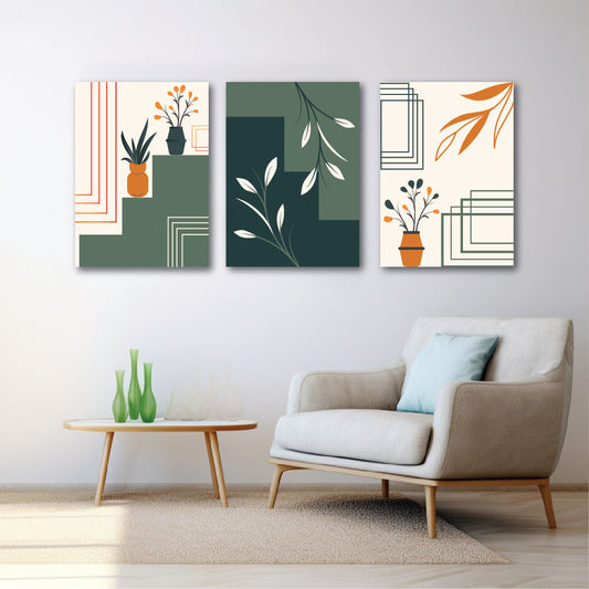 Expressive Plant Design Home Decor Art Piece Set Of 3