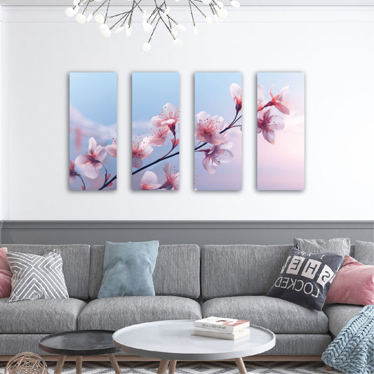 Aesthetic Flower Grid Rectangular Shape Wall Art For Home Decor Set Of 4