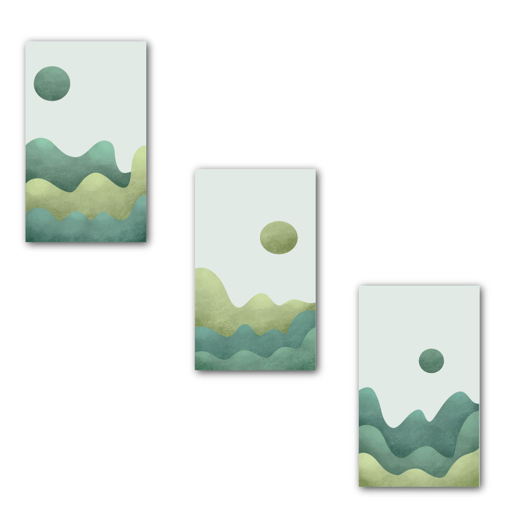 Classic Green Tone Abstract Rectangular Shape Wall Art Set Of 3