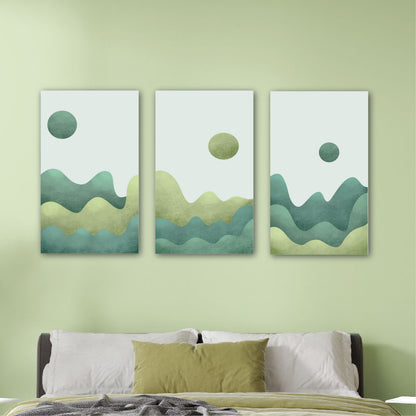 Classic Green Tone Abstract Rectangular Shape Wall Art Set Of 3