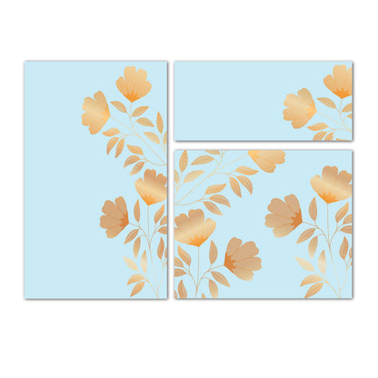 Golden Flower Rectangular Art For Wall Decor Set Of 3