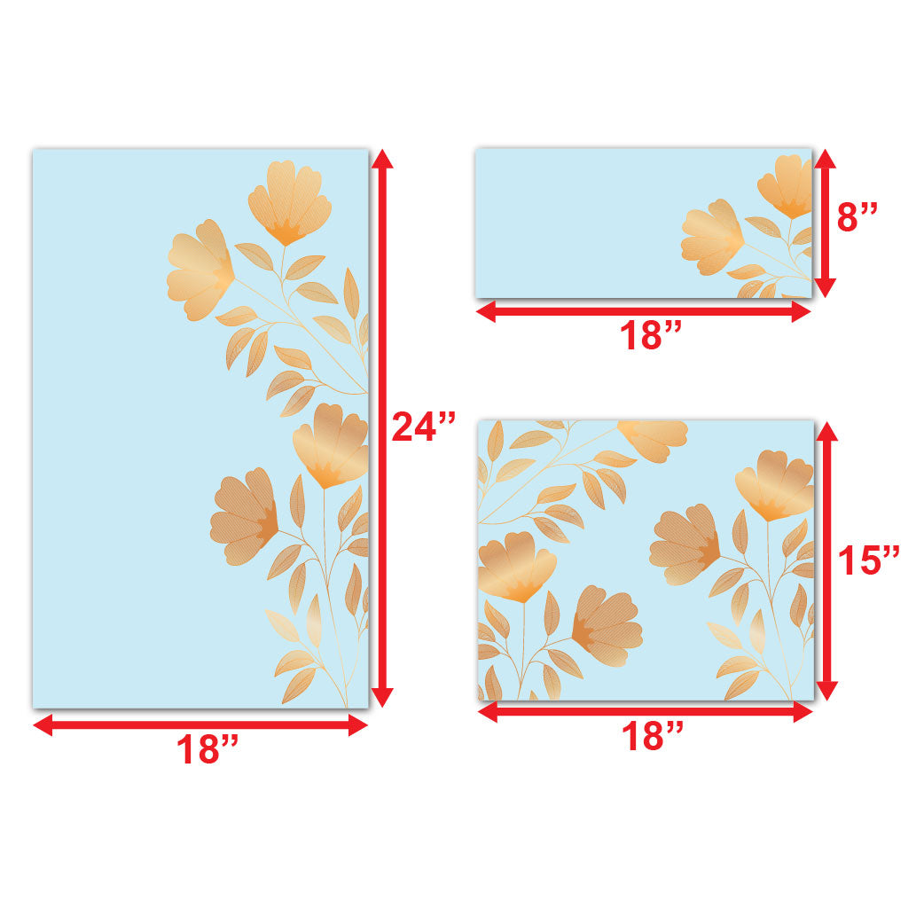 Golden Flower Rectangular Art For Wall Decor Set Of 3