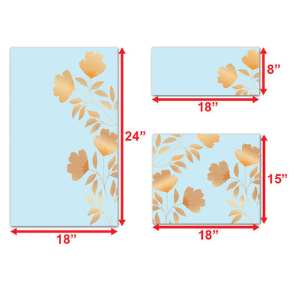 Golden Flower Rectangular Art For Wall Decor Set Of 3