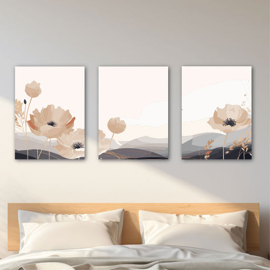 Pastel Colour Flower Rectangular Shape Wall Art Set Of 3