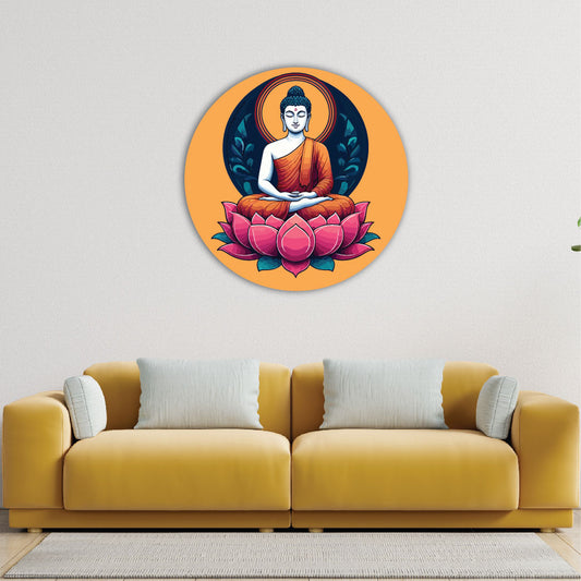 Gautam Buddha Print Round-Shape Wall Art 