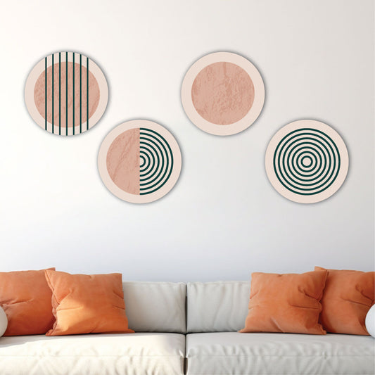 Spiral Abstract Print Round Shaped Home Decor Art Piece Set Of 4