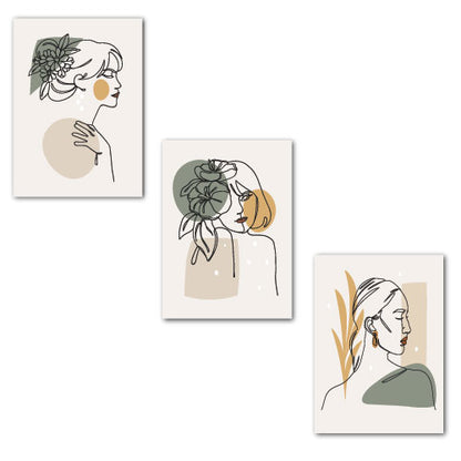 Abstract Women's Faces Wall Hanging Illustrations Set Of 3