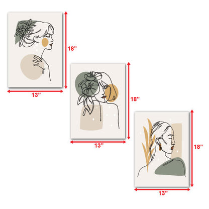 Abstract Women's Faces Wall Hanging Illustrations Set Of 3