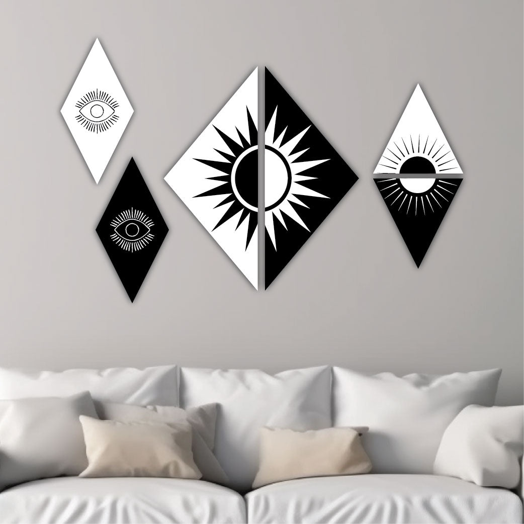 Classic Designer Print Triangle Wall Hanging Set Of 5