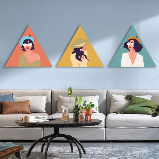 Classic Girl Vibe Triangle Shaped Art Piece Set Of 3