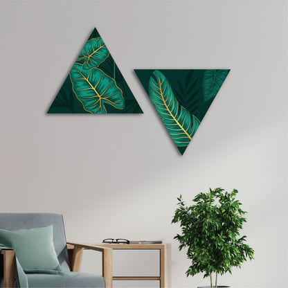 Premium Leaf Design Home Decor Triangle Art Set Of 2