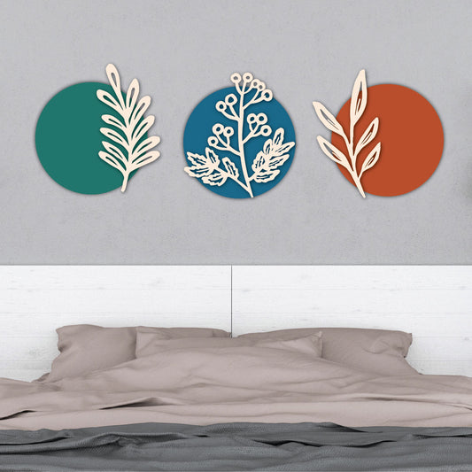 Abstract Leaves Cut Panel Set Of 3