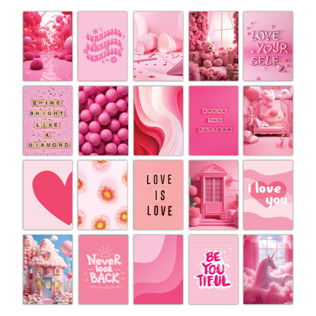 Pink Theme Aesthetic Wall Posters Set Of 20