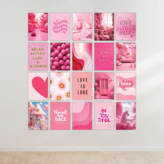 Pink Theme Aesthetic Wall Posters Set Of 20