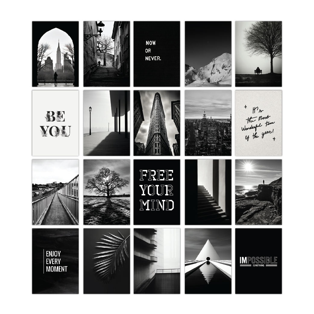 Black And White Theme Printed Wall Posters Set Of 20