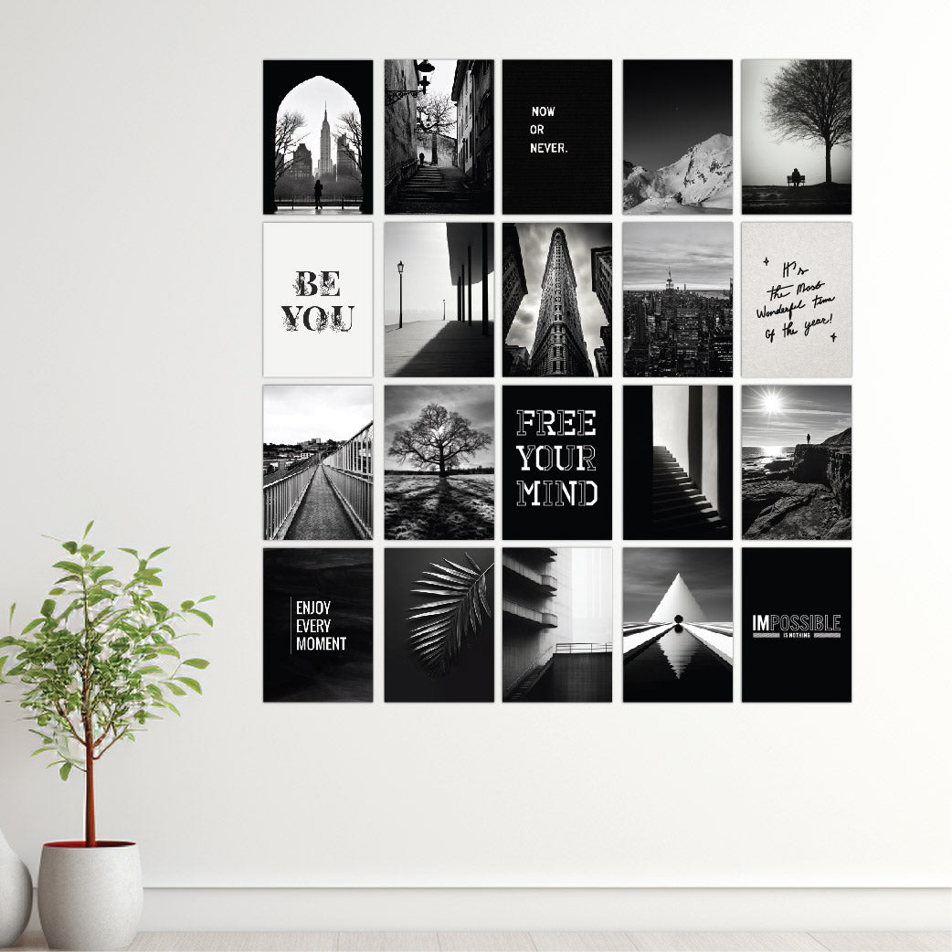 Black And White Theme Printed Wall Posters Set Of 20