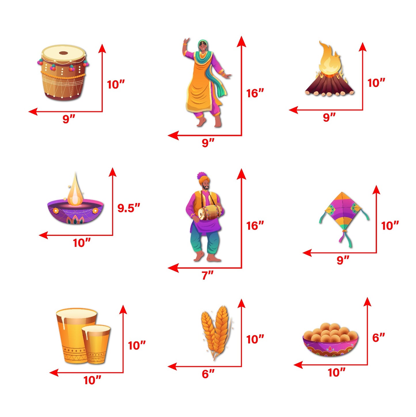 Lohri Theme sunboard Cutouts set of 9