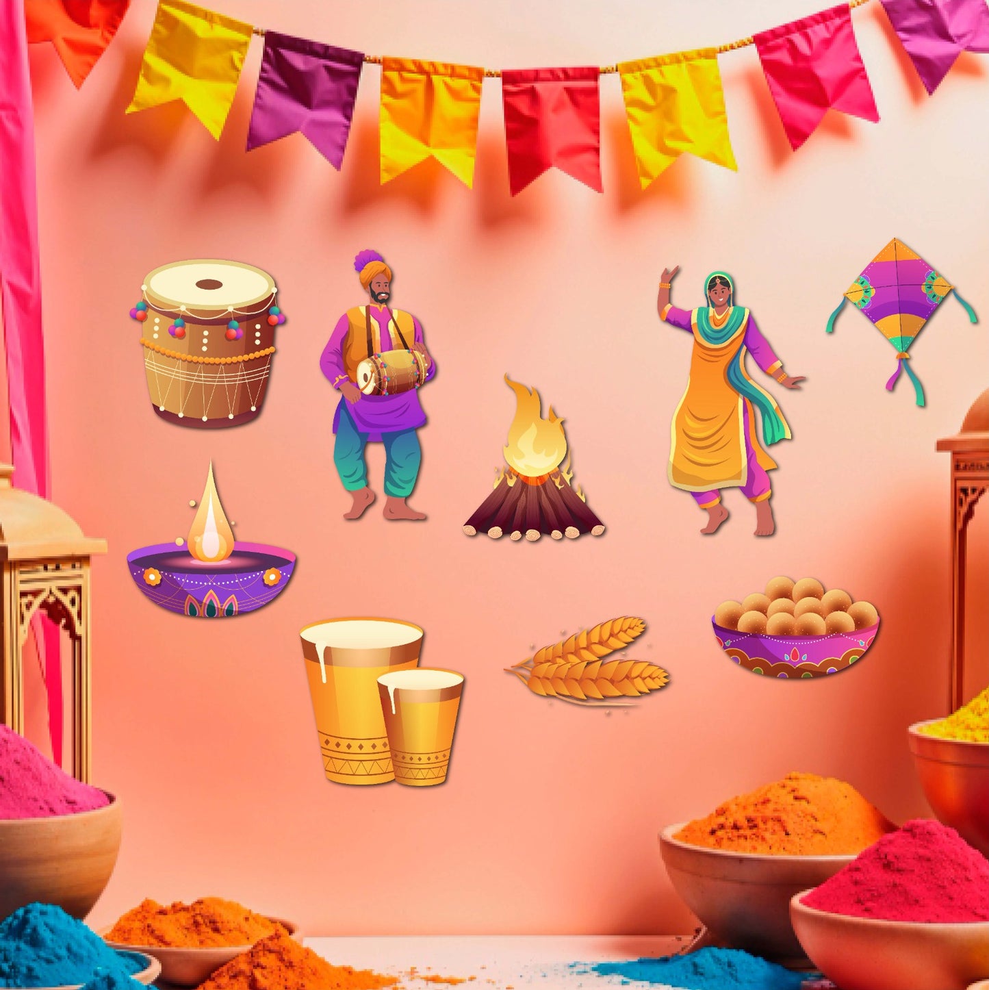 Lohri Theme sunboard Cutouts set of 9