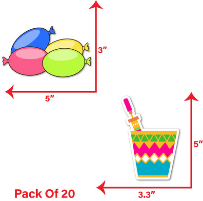 Backet & Ballon Holi Small sunboard Cutouts set of 20