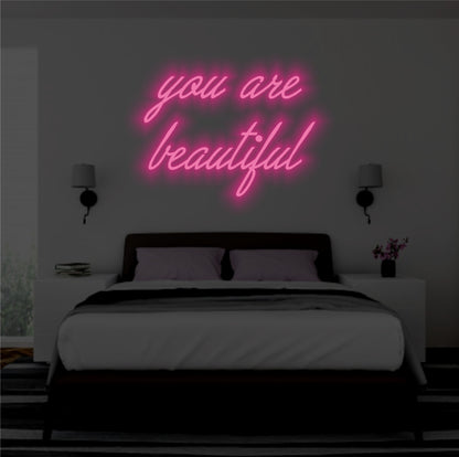 You Are Beautiful Neon Sign Pink with Adapter
