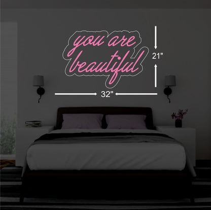 You Are Beautiful Neon Sign Pink with Adapter