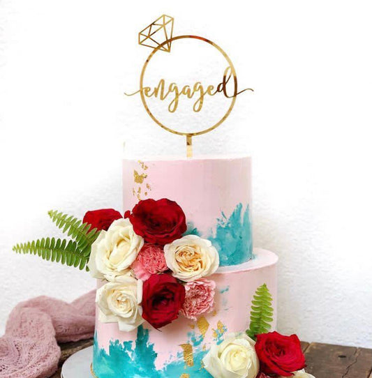 Engaged Cake Topper Gold