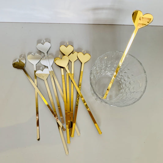 Heart Shape Stirrers Gold & Silver