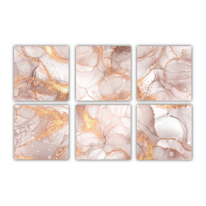 Marble Print Coasters Set of 6 Made of MDF For Tea Cups, Coffee Mugs & Bowls