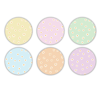 Flower Pattern Wooden Coasters Set Of 6 For Tea Cups, Coffee Mugs, Milk Glasses & Bowls