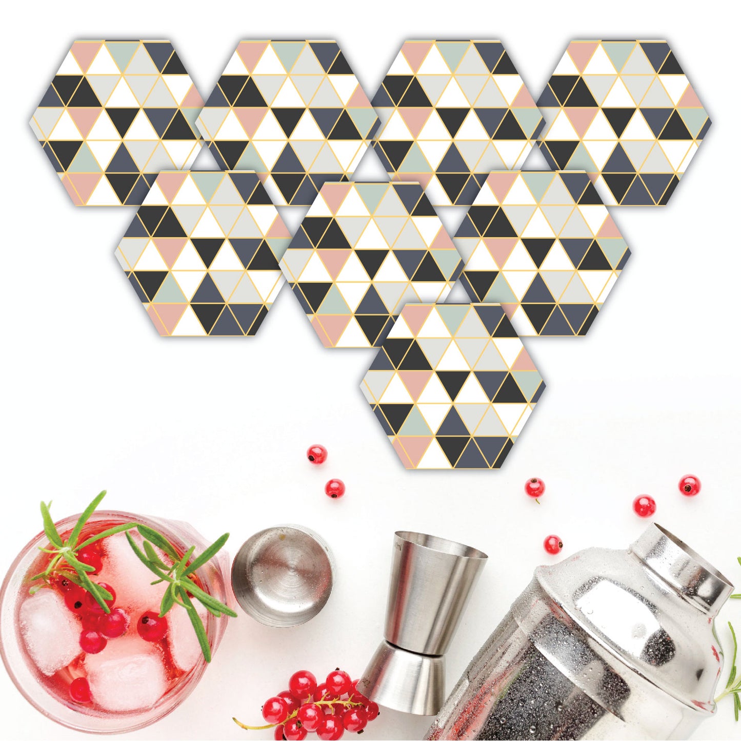 Hexagon Shape Coasters Set Of 8 Made Of Wood Tea Cups, Coffee Mugs & Bar Glasses
