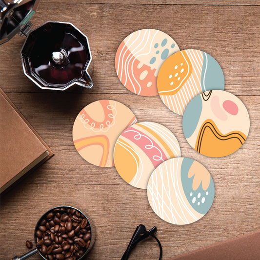 Abstract Design Coasters Set Of 6 Made Of MDF For Milk Mugs, Tea Cups & Juice Glasses