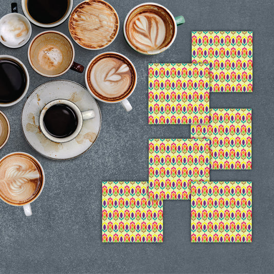 दूध, चाय और कॉफी मग के लिए जातीय पैटर्न डिजाइनर लकड़ी के कोस्टर 6 का सेट
