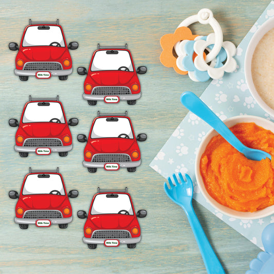 बच्चों के लिए कार के आकार के कोस्टर, दूध के मग, कटोरे और जूस के गिलास के लिए एमडीएफ से बने 6 का सेट