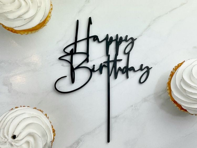 Happy Birthday Cake Topper Black