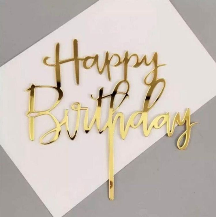  Gold Black Happy Birthday Cake Topper